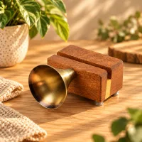 Handcrafted Exotic Wooden Phone Stand with Metal Gramophone