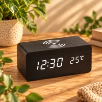 Digital cube clock with wireless smartphone charger