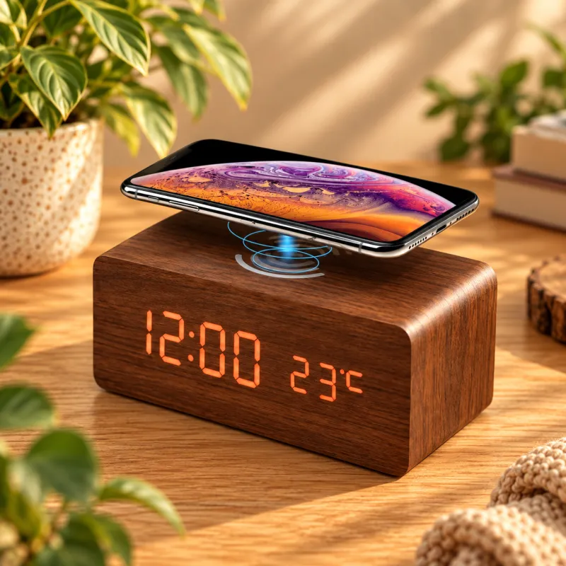 Digital cube clock with wireless smartphone charger